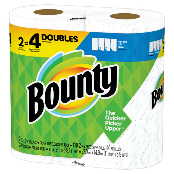 Bounty Select-A-Size Paper Towels White 2 Double Rolls = 4 Regular Rolls- 2ct/6pk