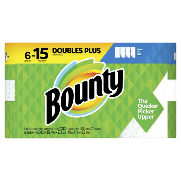 Bounty Select-A-Size Paper Towels, White, 6 Double Rolls 138ct/1pk