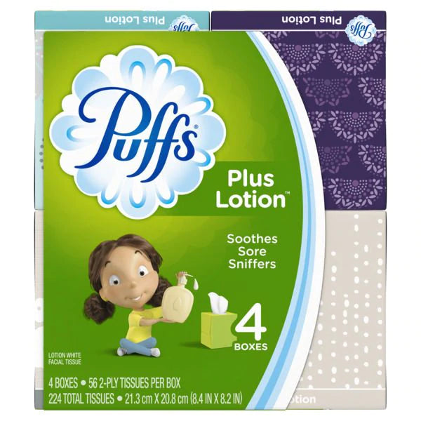 Puffs Plus Lotion Facial Tissues, 4 Cubes, 56ct/6pk