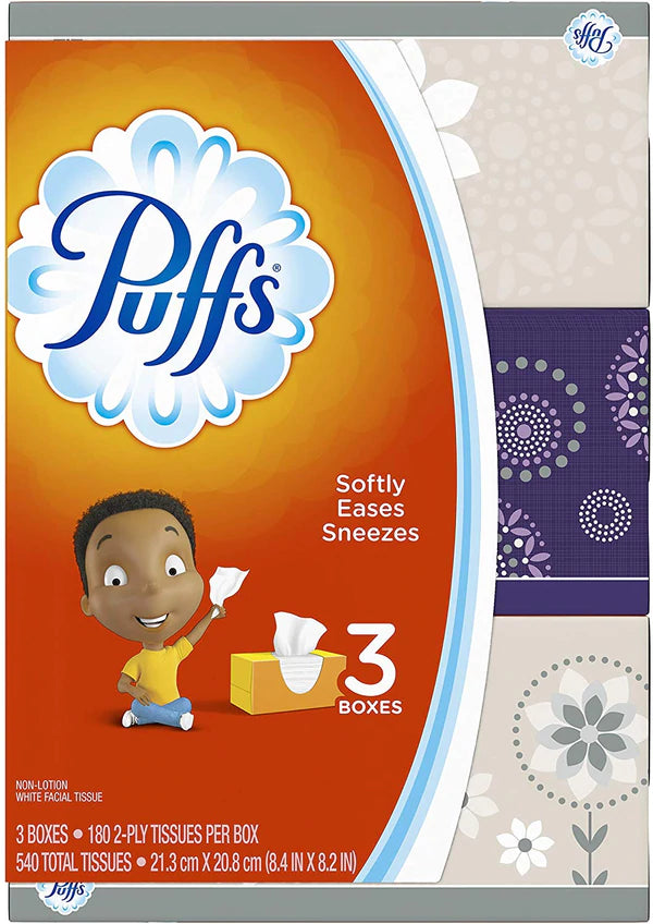 Puffs Everyday Non-Lotion Facial Tissues 3 Family Boxes - 180ct/8pk