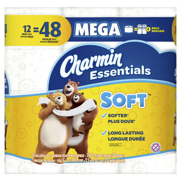 Charmin Essentials Soft Toilet Paper 12 Mega Rolls 352sh 12ct/4pk